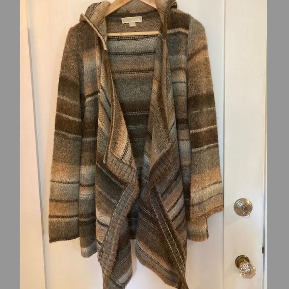 MICHAEL Michael Kors Striped Hooded Poncho Style Cardigan Women's M